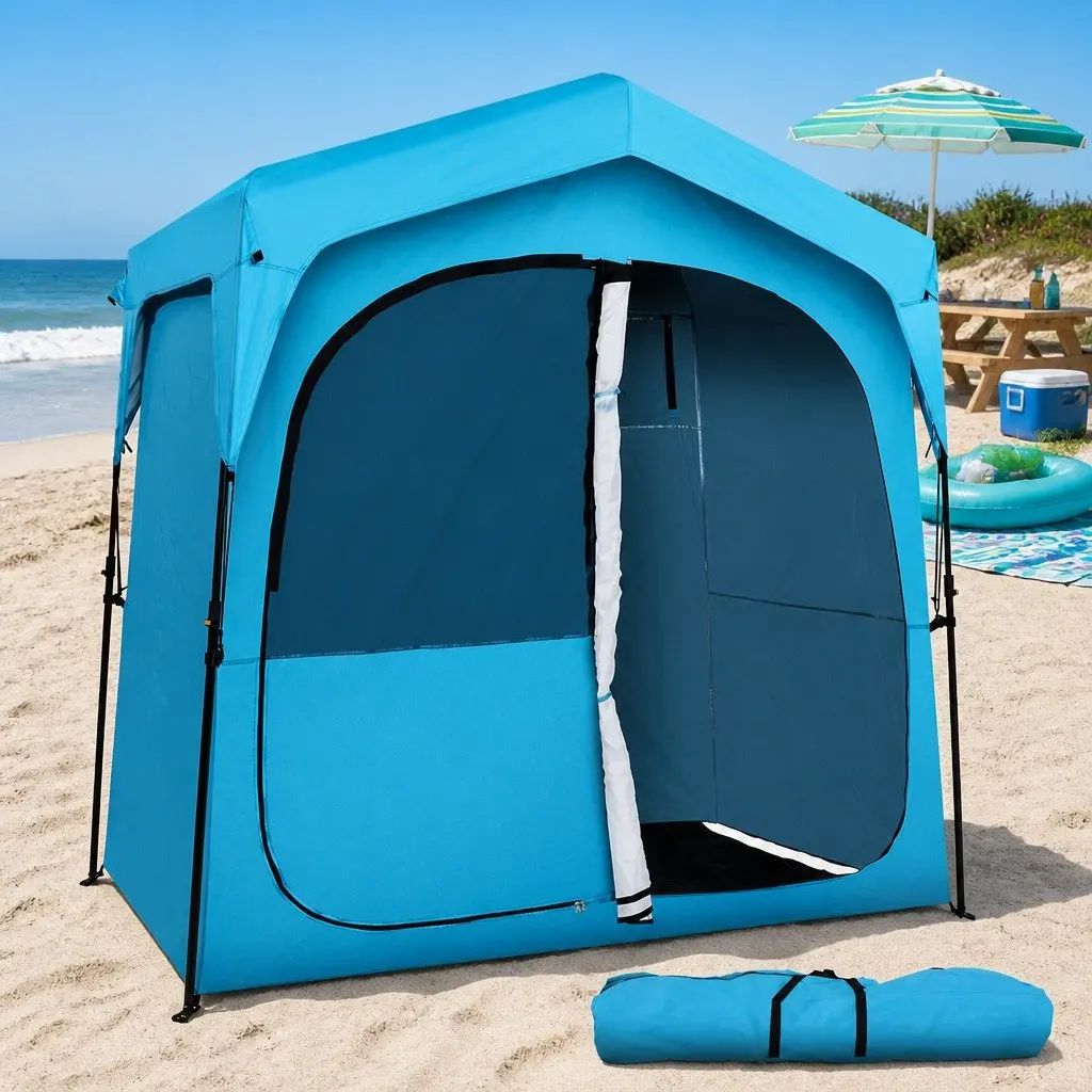Double Camping Shower Toilet Tent Blue Large Fast Set Up Privacy