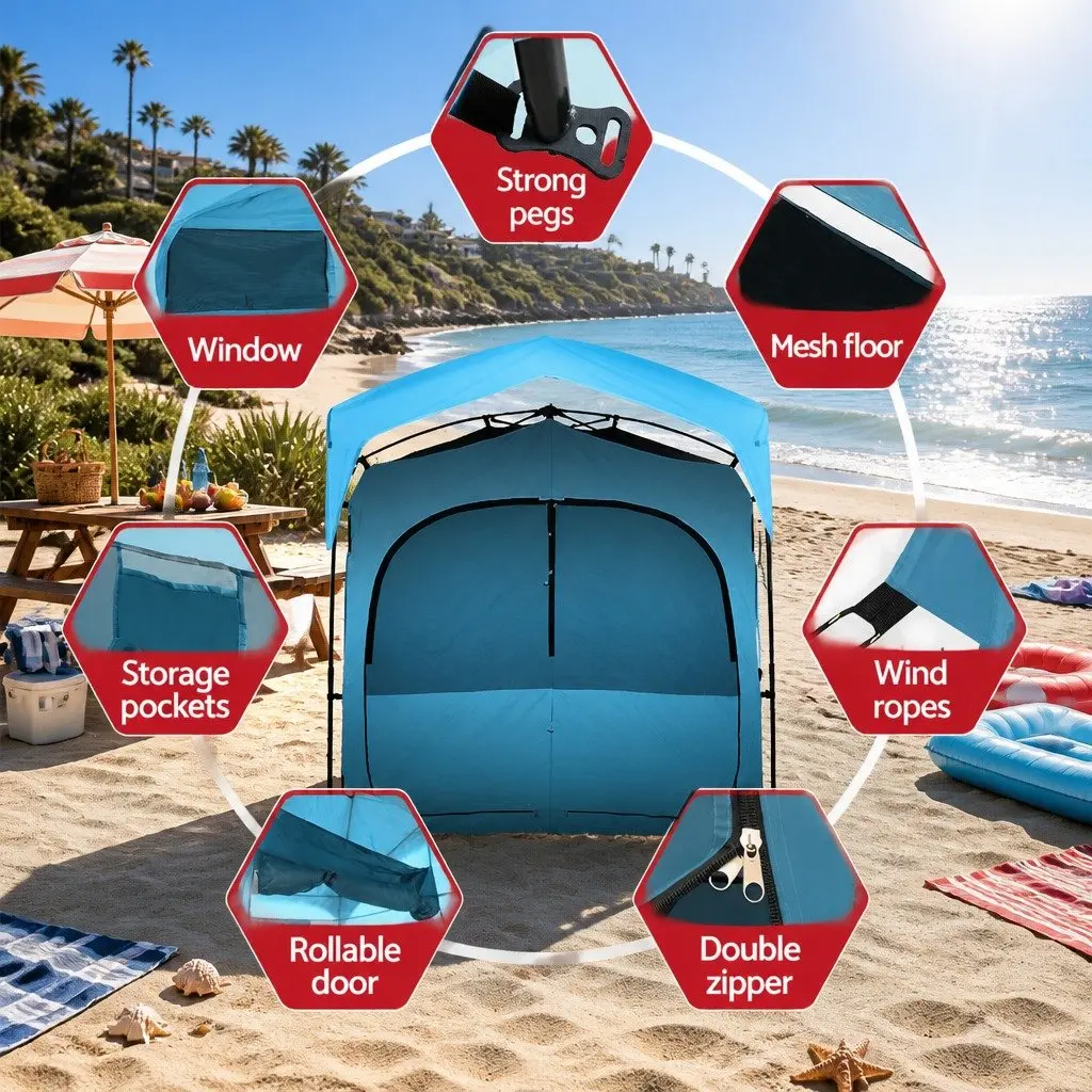 Double Camping Shower Toilet Tent Blue Large Fast Set Up Privacy