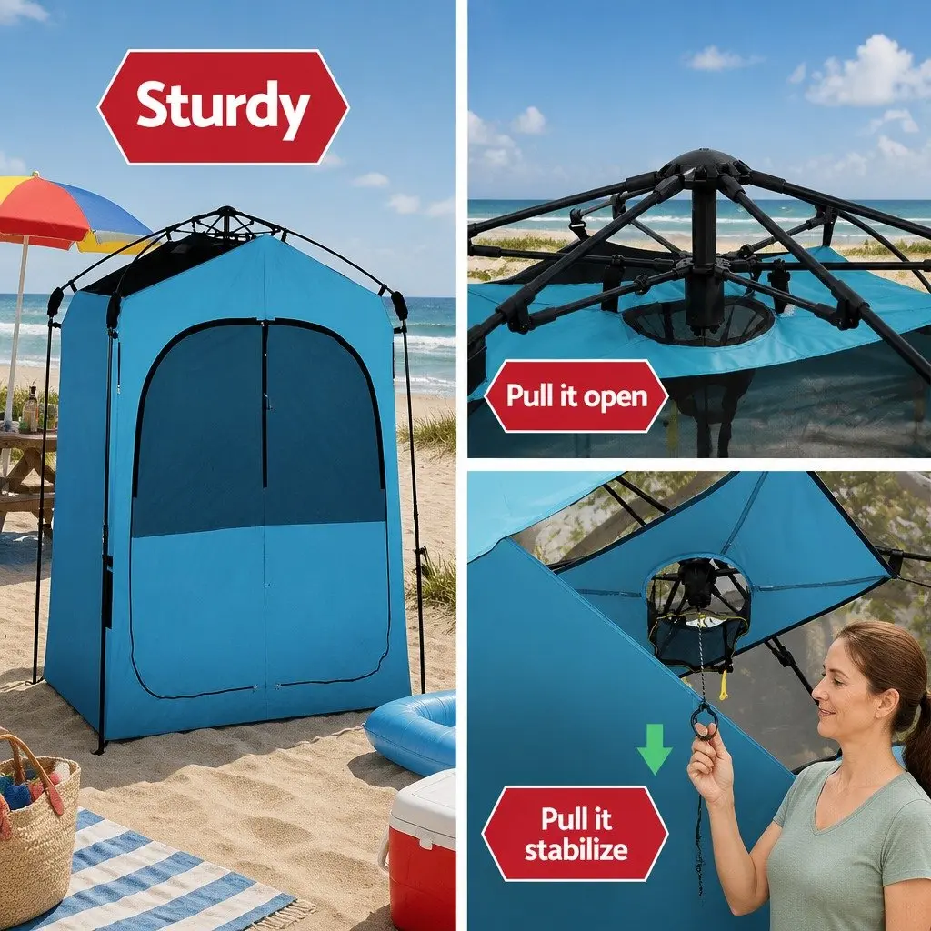 Double Camping Shower Toilet Tent Blue Large Fast Set Up Privacy
