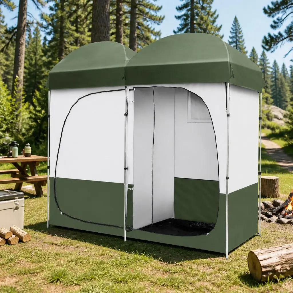 Portable Shower Tent Green Large Double Sided Inner Zipped Door Removable Rain Cover