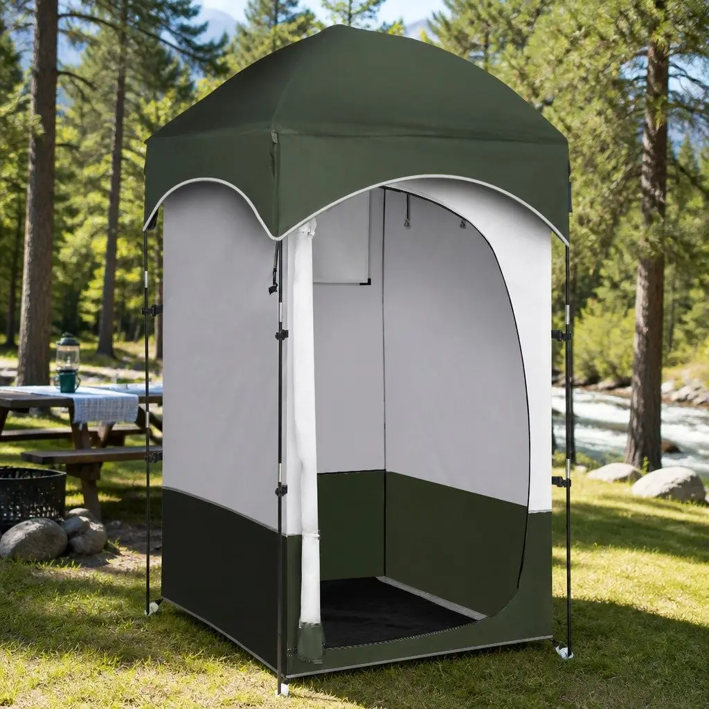 Portable Shower Tent Green 120 x 120 x 215cm Fiberglass Poles Double-Sided Zipper Door Removable Rain Cover Mesh Flooring