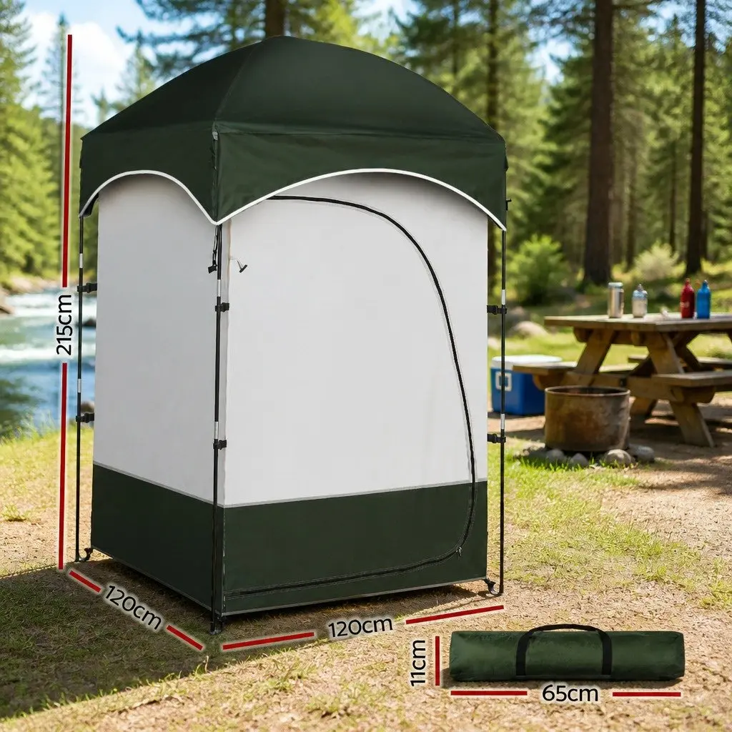 Portable Shower Tent Green 120 x 120 x 215cm Fiberglass Poles Double-Sided Zipper Door Removable Rain Cover Mesh Flooring