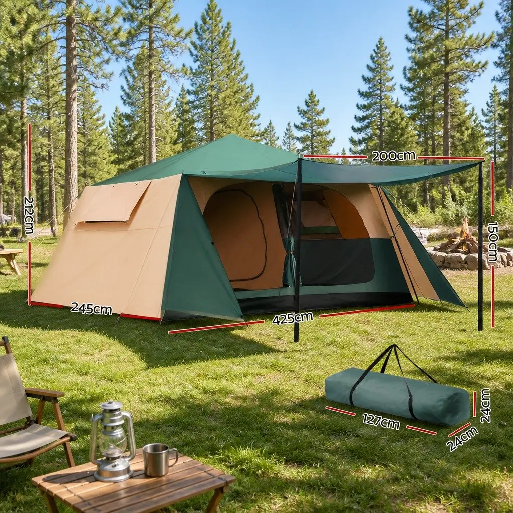 8 Person Dome Camping Tent Green Automatic Frame Instant Setup Family Hiking Outdoor
