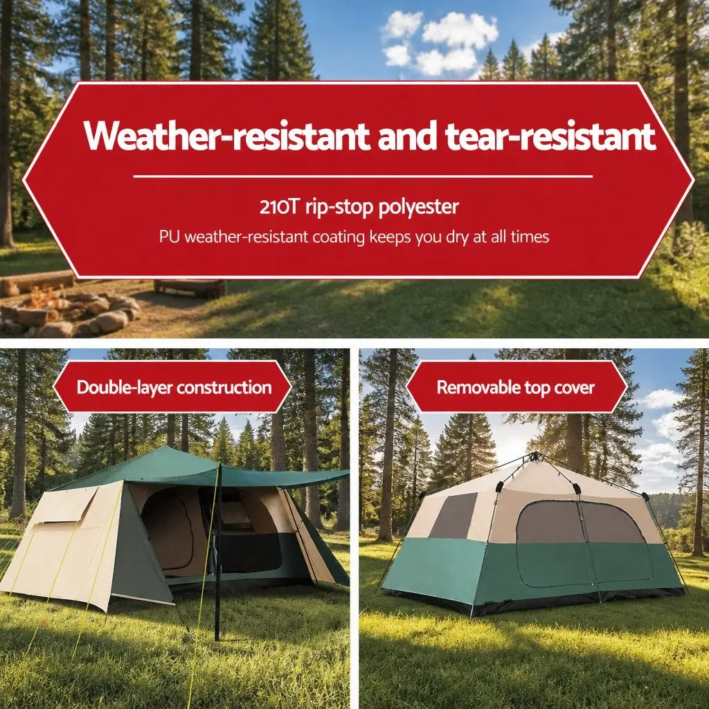 8 Person Dome Camping Tent Green Automatic Frame Instant Setup Family Hiking Outdoor
