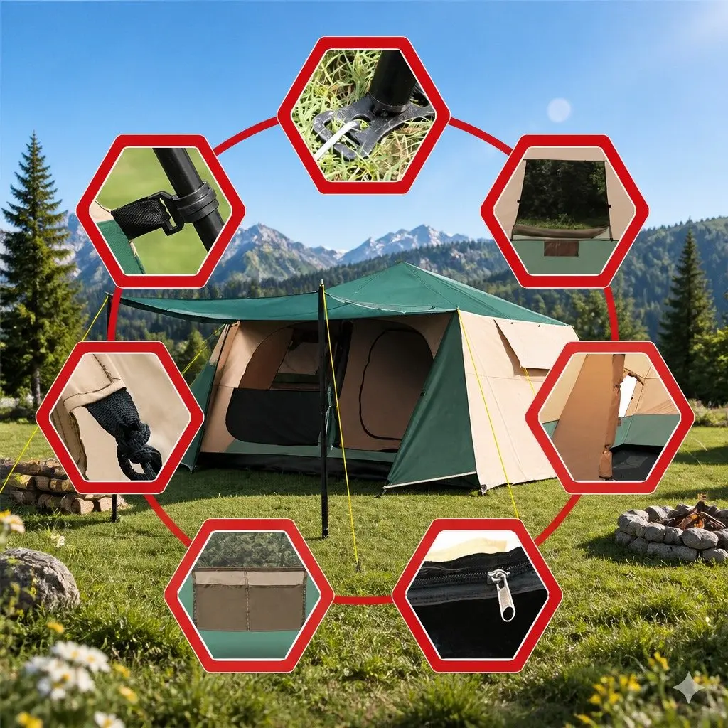 8 Person Dome Camping Tent Green Automatic Frame Instant Setup Family Hiking Outdoor