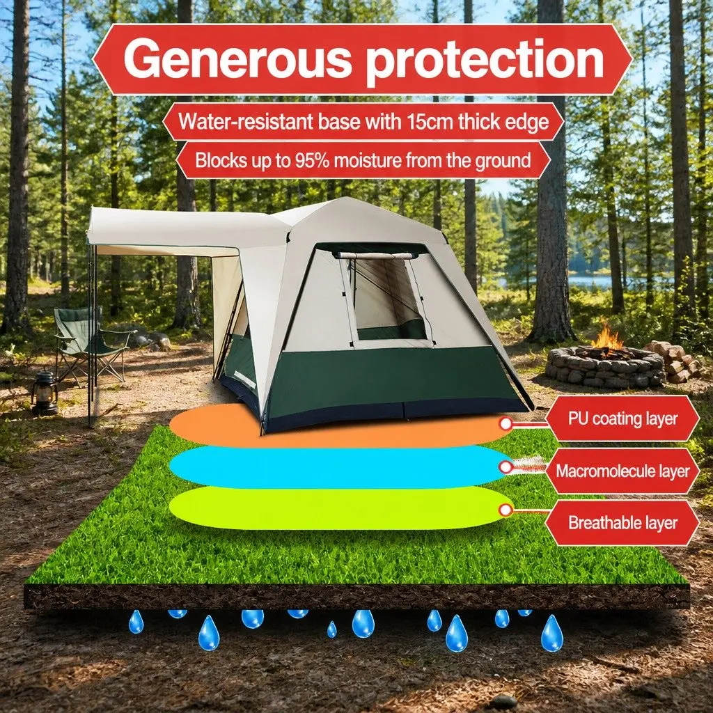 4 Person Dome Tent Green Instant Pop Up Family Hiking Outdoor Quick Setup