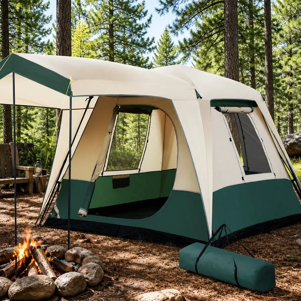 4 Person Dome Tent Green Instant Pop Up Family Hiking Outdoor Quick Setup