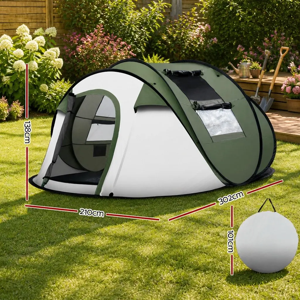 Instant Pop Up Camping Tent 4-5 Person Dome Family Hiking Beach Outdoor Green