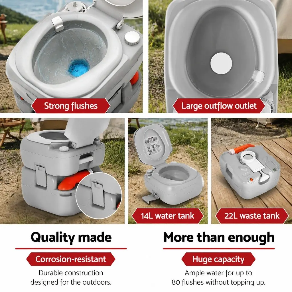 Portable Toilet Shower Tent Set Grey Green 22L Waste Tank 14L Freshwater Tank Quick Assembly Outdoor Privacy Ensuite