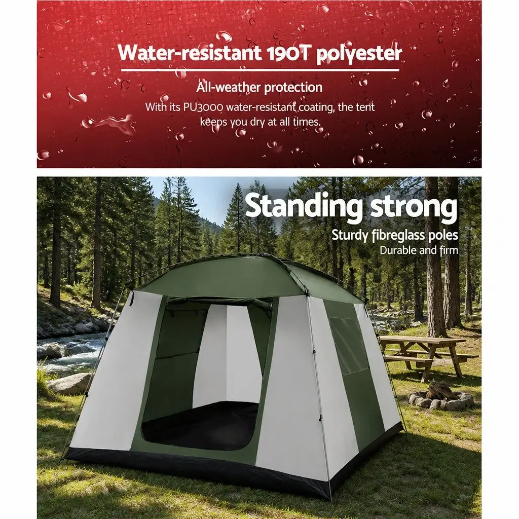 6 Person Camping Tent Green White Dome Shelter Outdoor Adventure