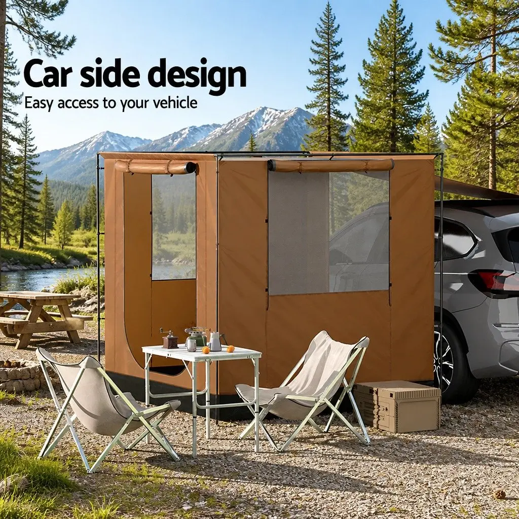 Car Side Awning Tent 2x2m SUV Camping Canopy Portable Outdoor Shelter Brown