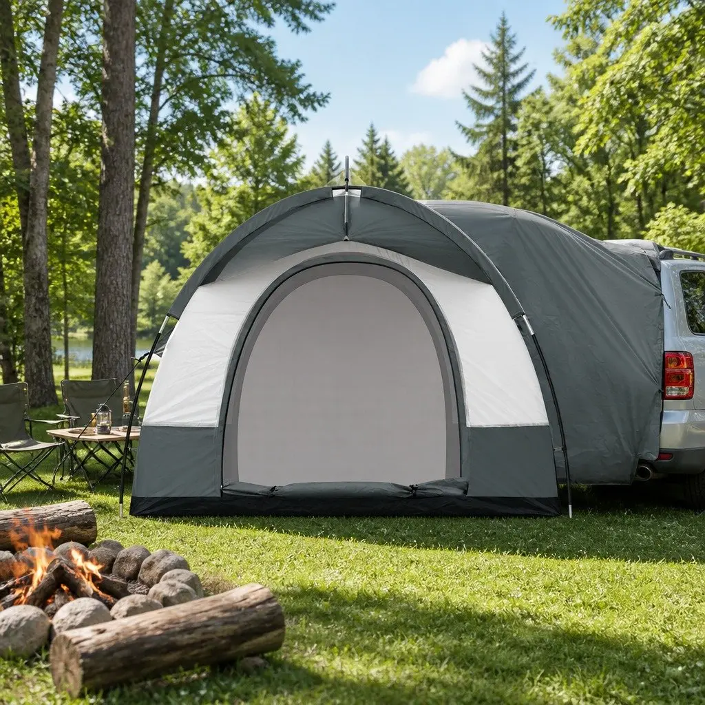 Car Rear Extension Camping Tent Grey Portable Water-resistant UV Protective 4 Person