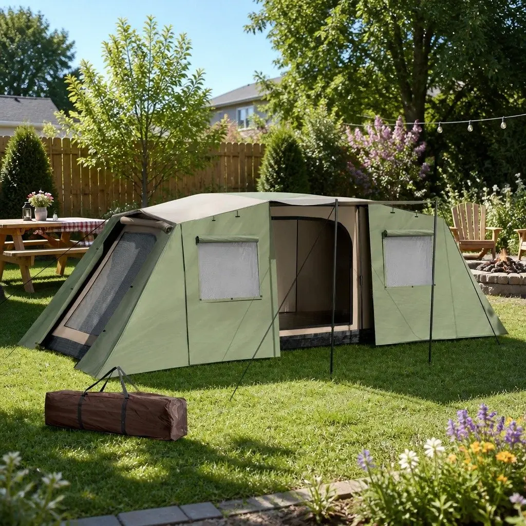 10 Person Camping Tent Brown 3 Room Instant Setup Outdoor Hiking Shelter