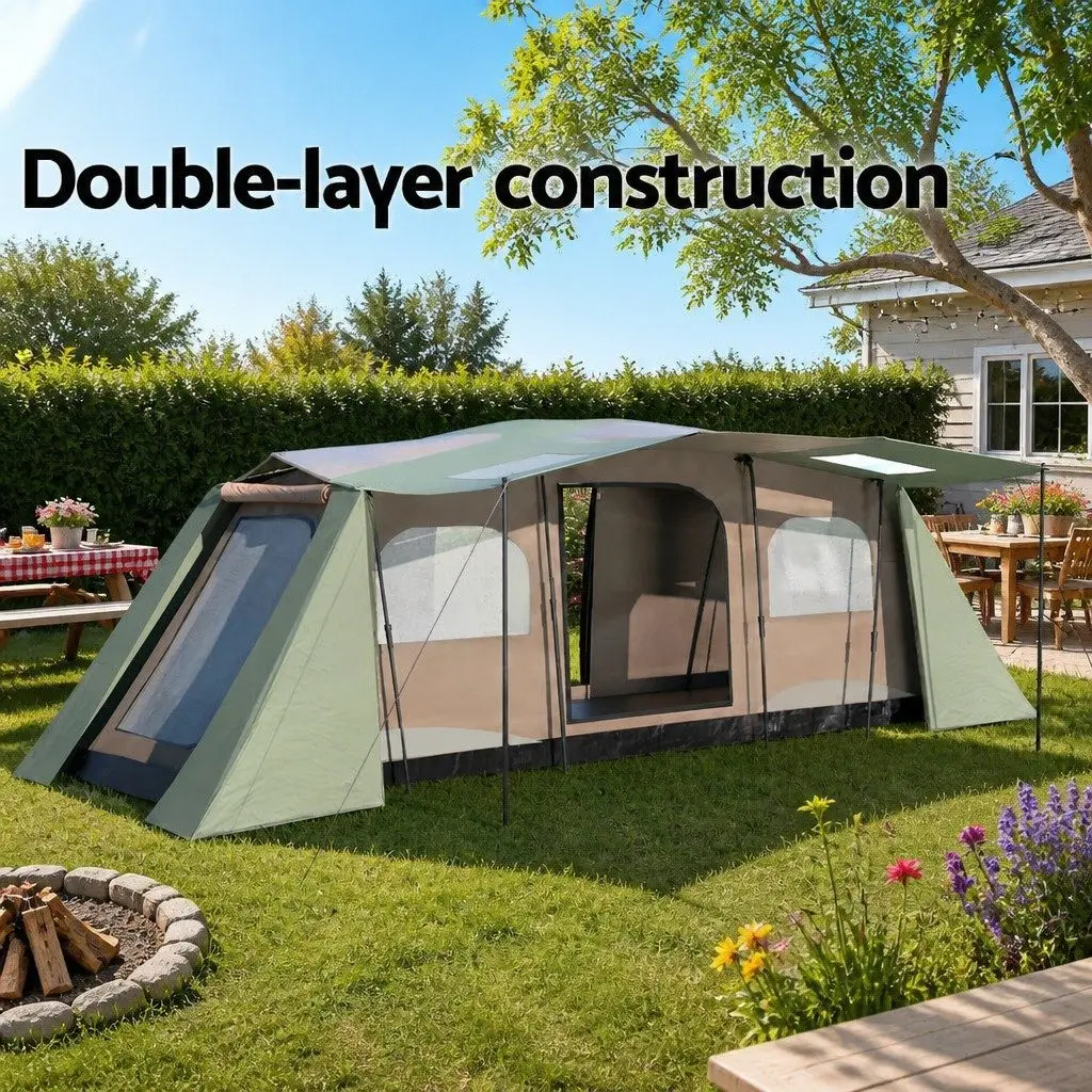 10 Person Camping Tent Brown 3 Room Instant Setup Outdoor Hiking Shelter