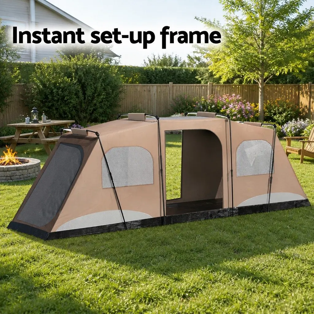10 Person Camping Tent Brown 3 Room Instant Setup Outdoor Hiking Shelter