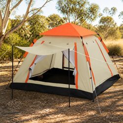 Pop Up Camping Tent 3-4 Person Automatic Instant Setup Waterproof Beige Outdoor