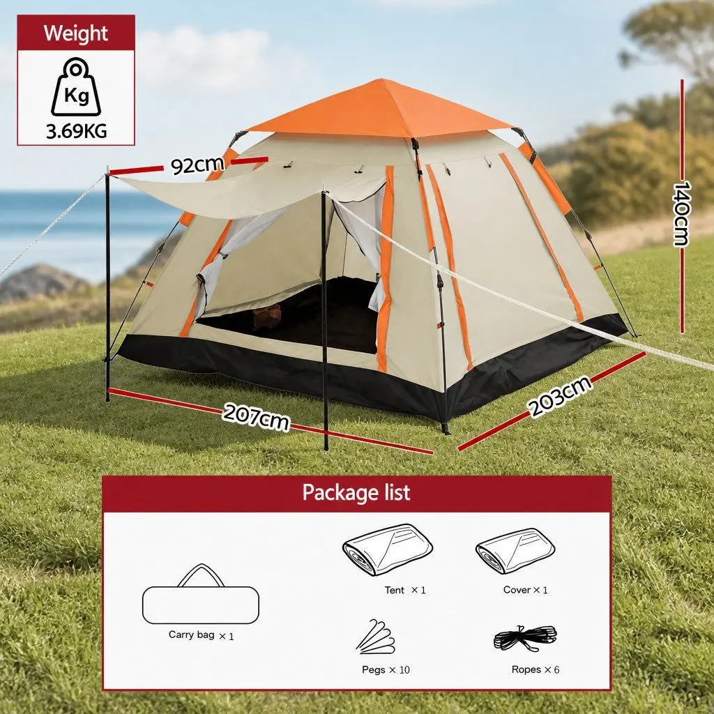 Pop Up Camping Tent Beige 3-4 Person Automatic Instant Setup Waterproof Outdoor