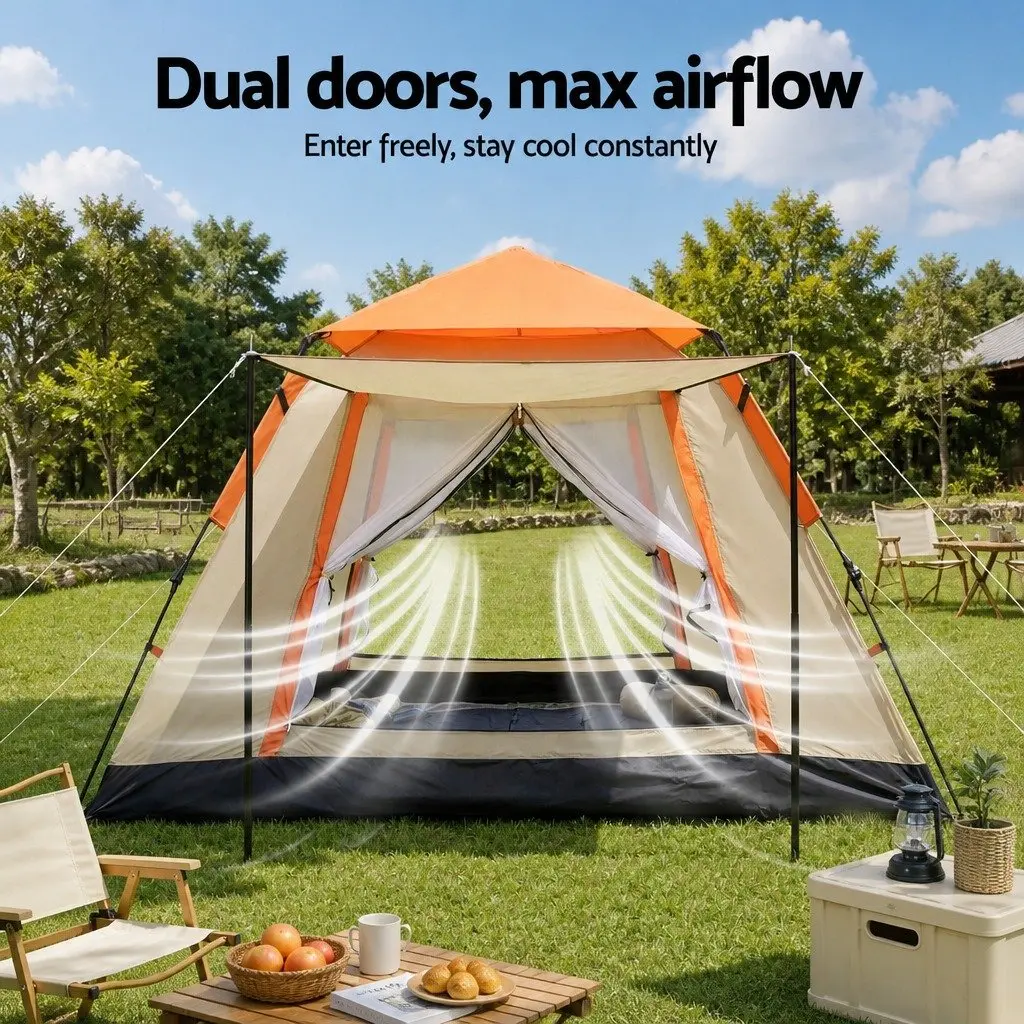 Pop Up Camping Tent Beige 3-4 Person Automatic Instant Setup Waterproof Outdoor