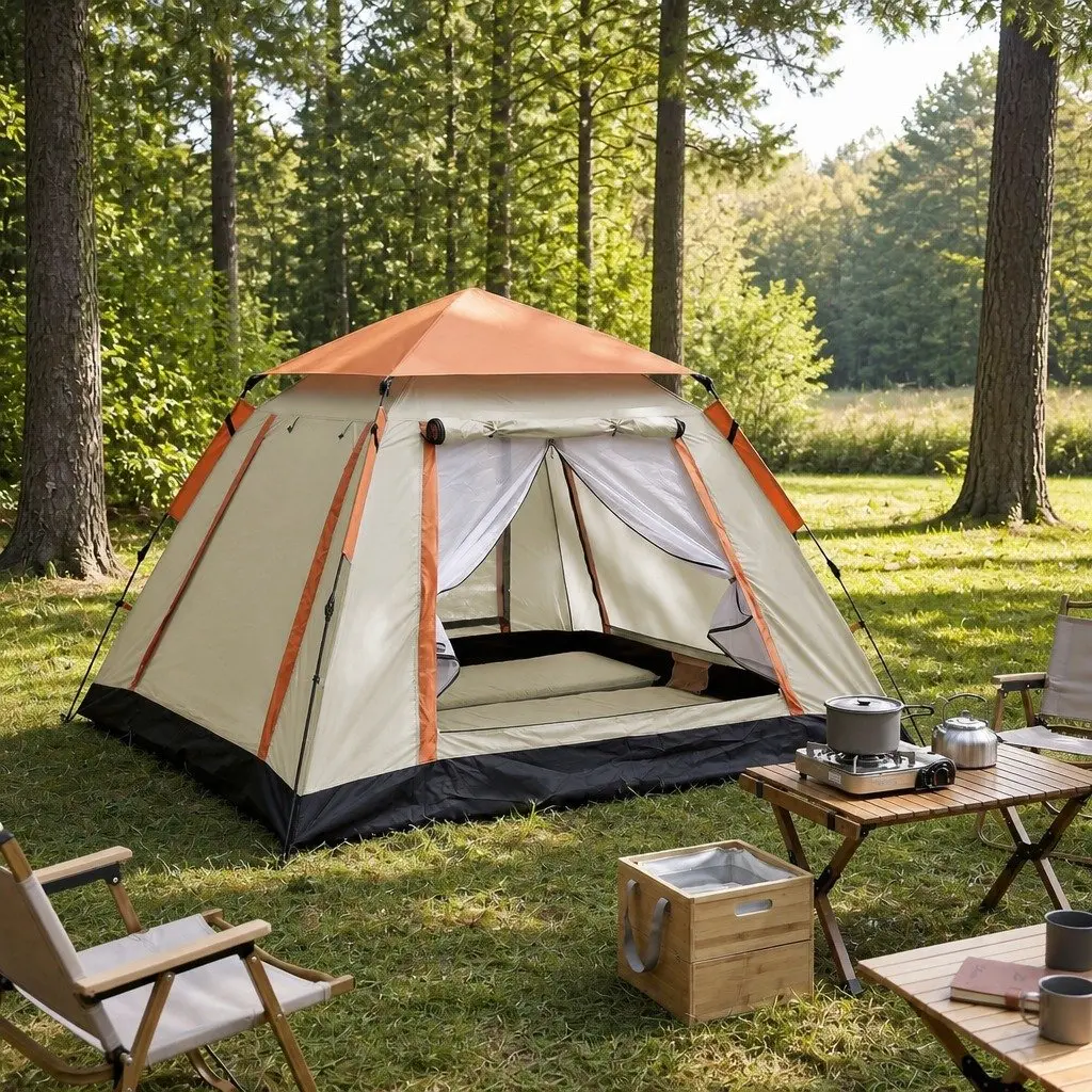 Pop Up Camping Tent Beige 3-4 Person Automatic Instant Setup Waterproof Outdoor