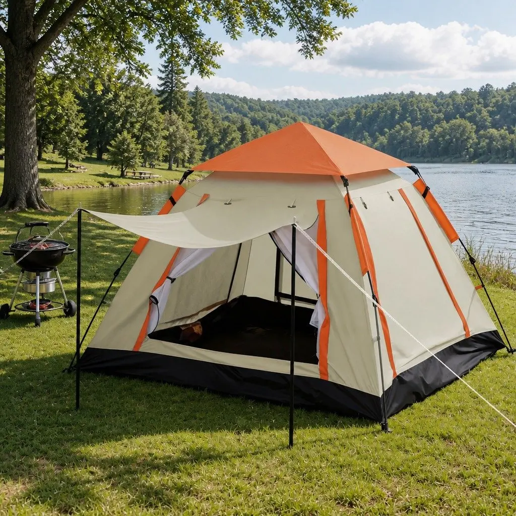 Pop Up Camping Tent Beige 3-4 Person Automatic Instant Setup Waterproof Outdoor