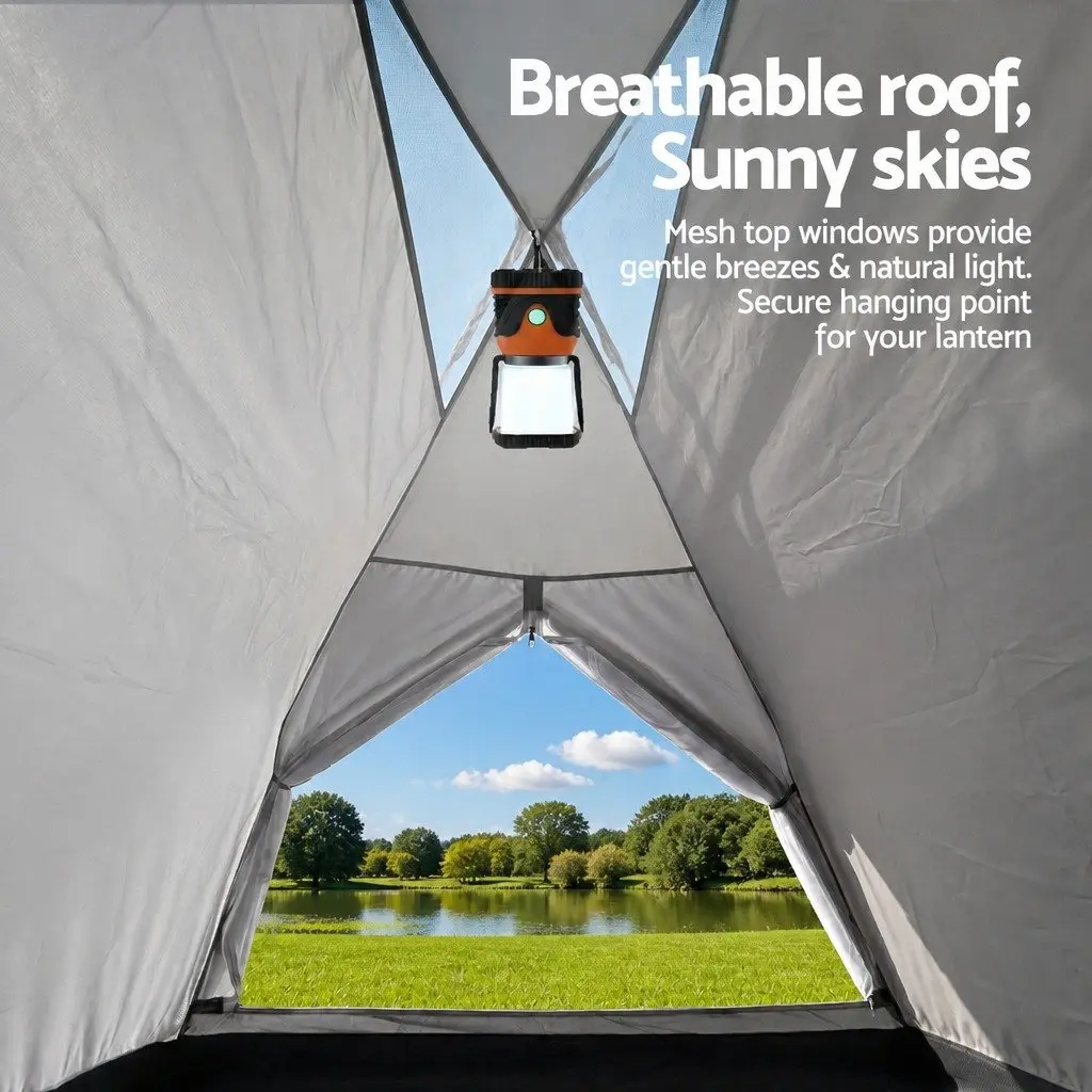 2 Person Grey Instant Pop Up Camping Tent Automatic Waterproof with Mesh Roof Ventilation