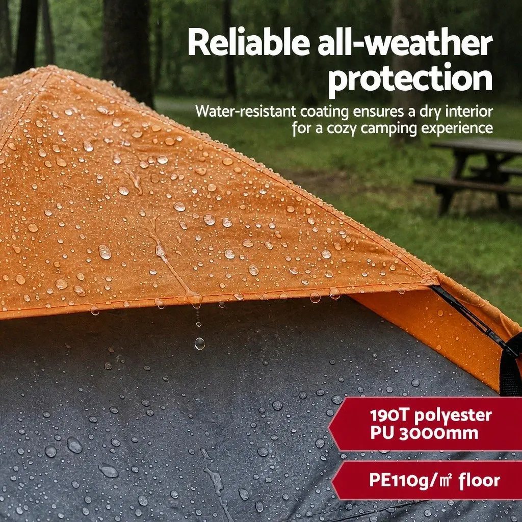 2 Person Grey Instant Pop Up Camping Tent Automatic Waterproof with Mesh Roof Ventilation