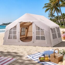 Inflatable Camping Tent 6 Person Beach Tent 360CM Brown Outdoor Family Shelter