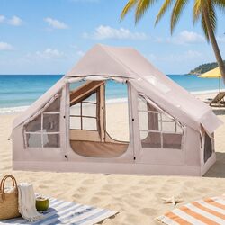 Concise Inflatable Camping Tent for 6, Brown, 300CM