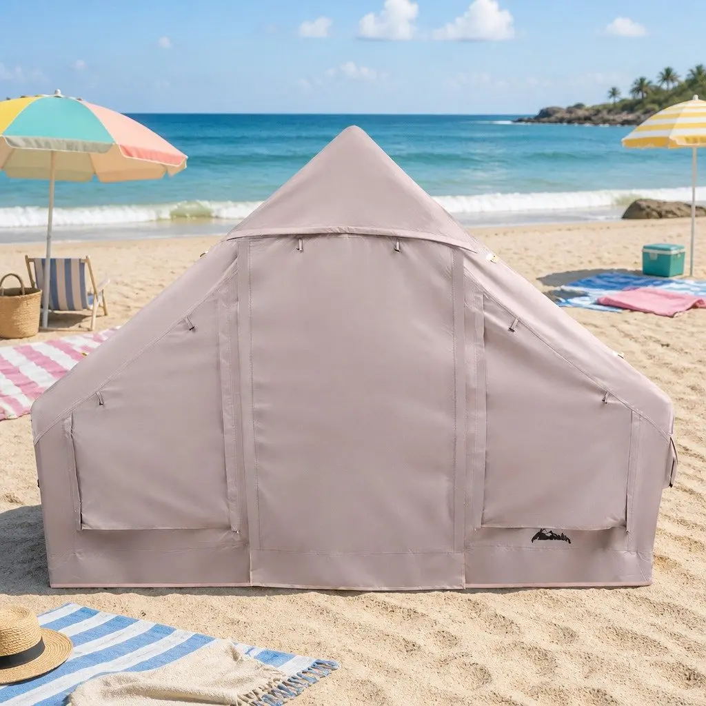 Inflatable Camping Tent Brown 300CM Large Family Outdoor with Water Resistant Fabric and UV Protection