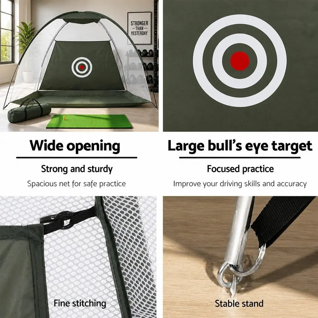 Golf Training Net Dark Green with Practice Mat Green Portable Indoor Outdoor Use