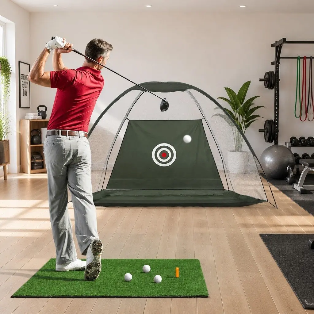 Golf Training Net Dark Green with Practice Mat Green Portable Indoor Outdoor Use