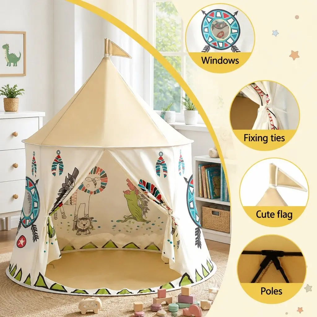 Kids Play Tent Multicolour 115cm Spacious Playhouse with Window Door for Indoor and Outdoor Use