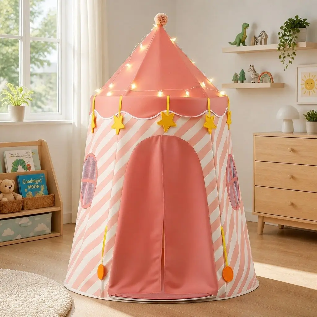 Kids Play Tent Pink 116cm x 153cm with Star Lights and Carry Bag