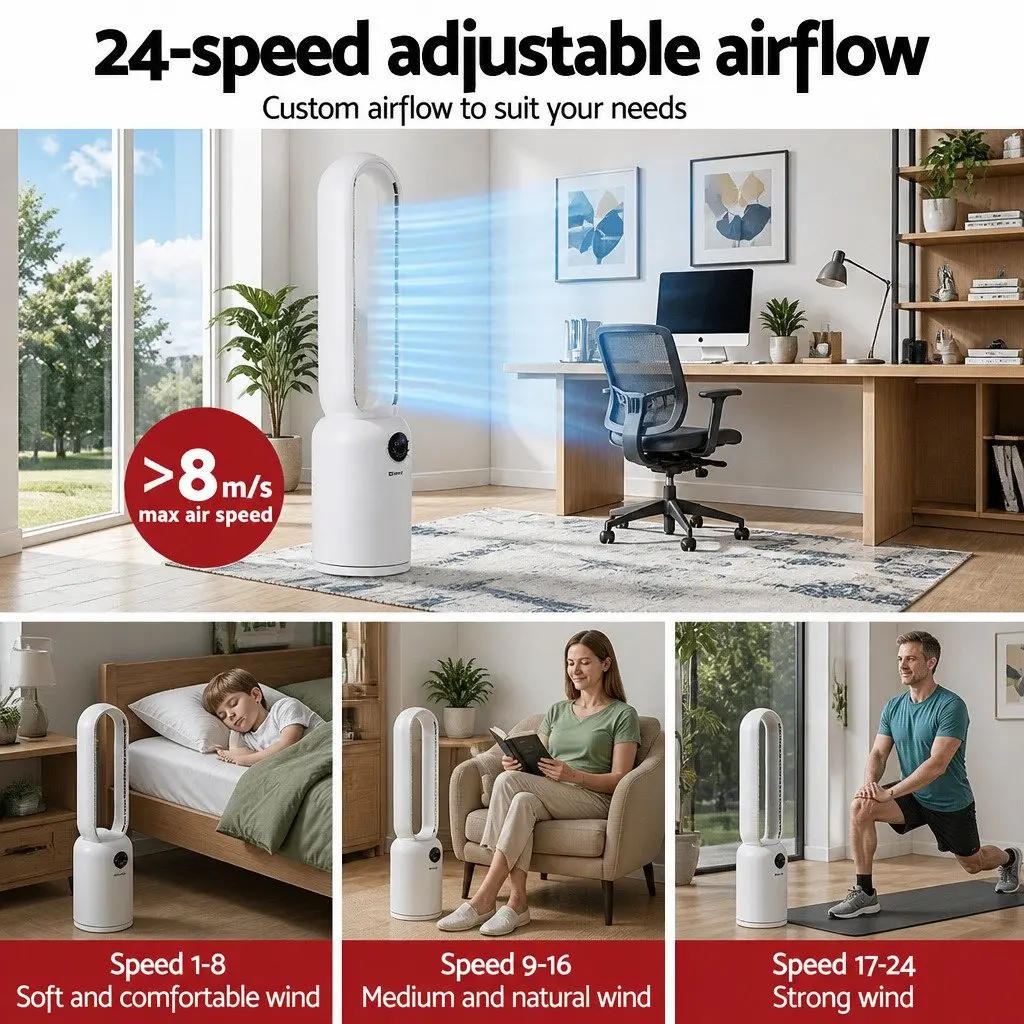 Bladeless Fan White 88cm 24 Speed Air Purification Remote Control