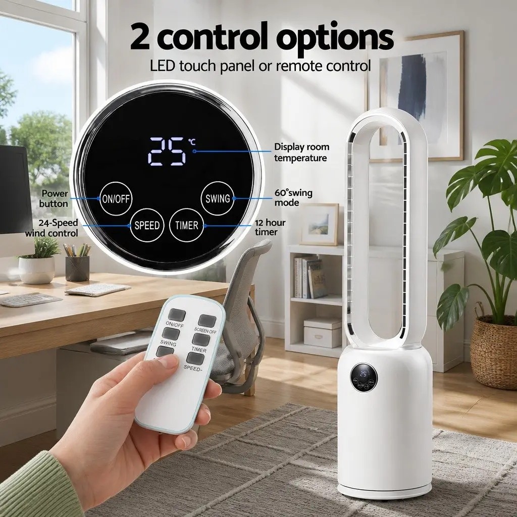 Bladeless Fan White 88cm 24 Speed Air Purification Remote Control