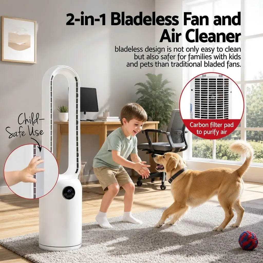 Bladeless Fan White 88cm 24 Speed Air Purification Remote Control