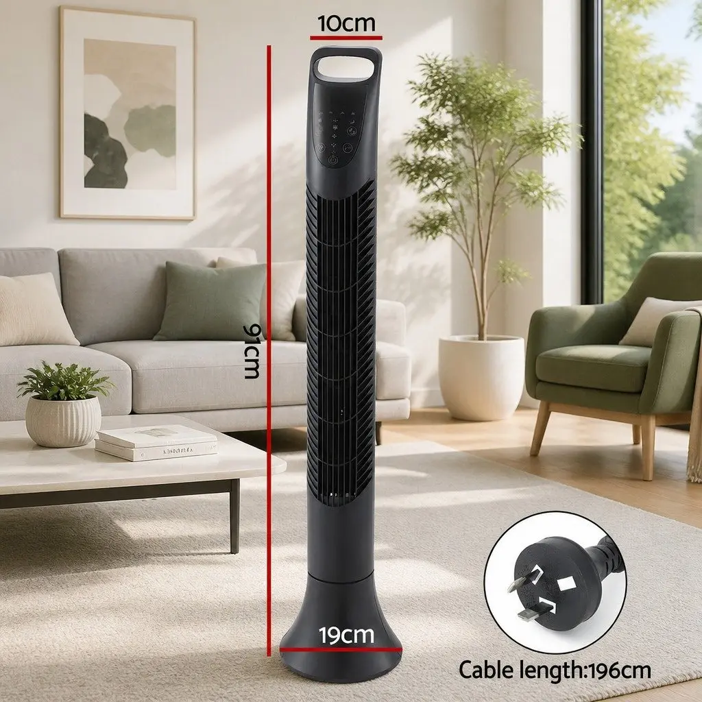 Tower Fan Oscillating 3 Speeds Remote Control 91cm Tall Slim Design