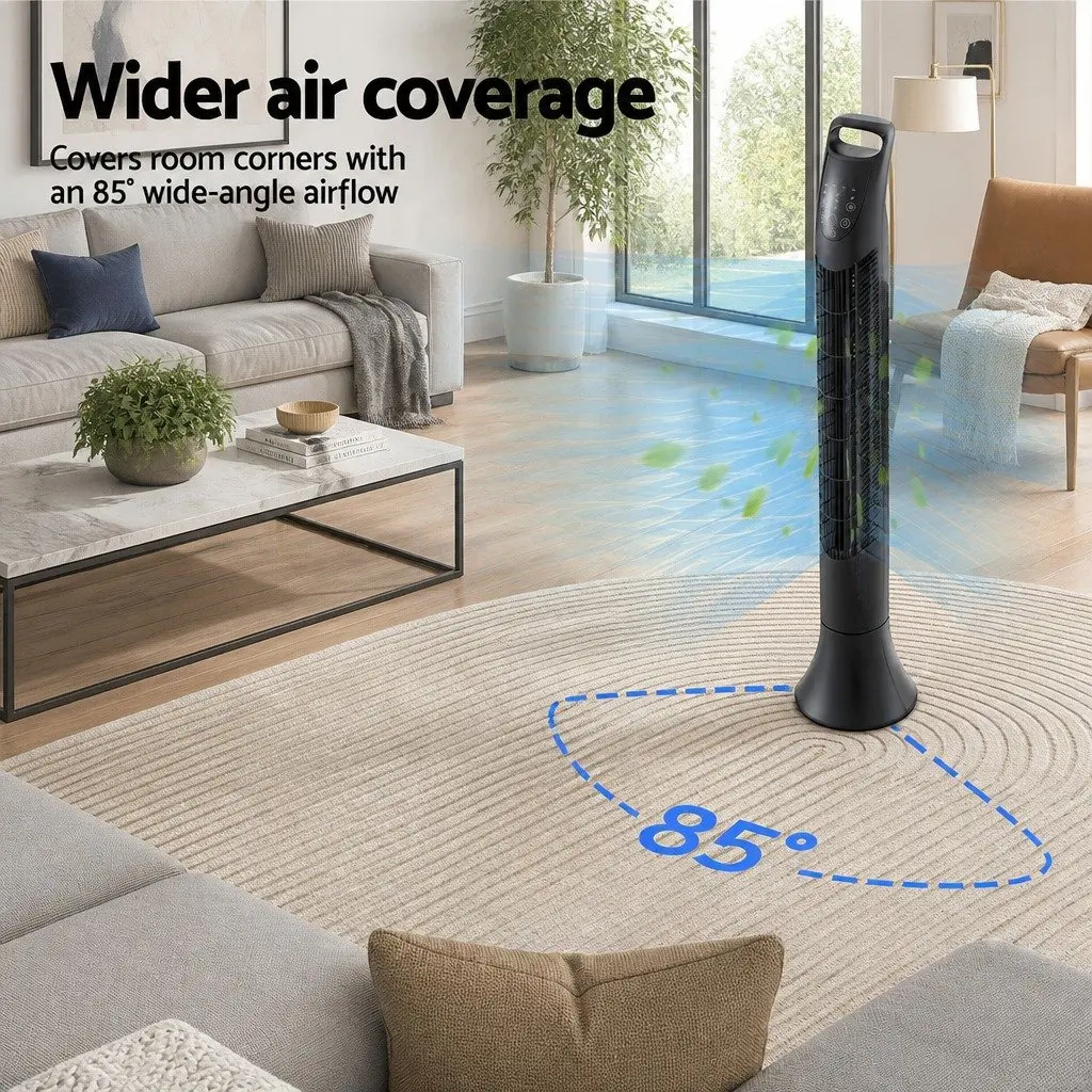Tower Fan Oscillating 3 Speeds Remote Control 91cm Tall Slim Design