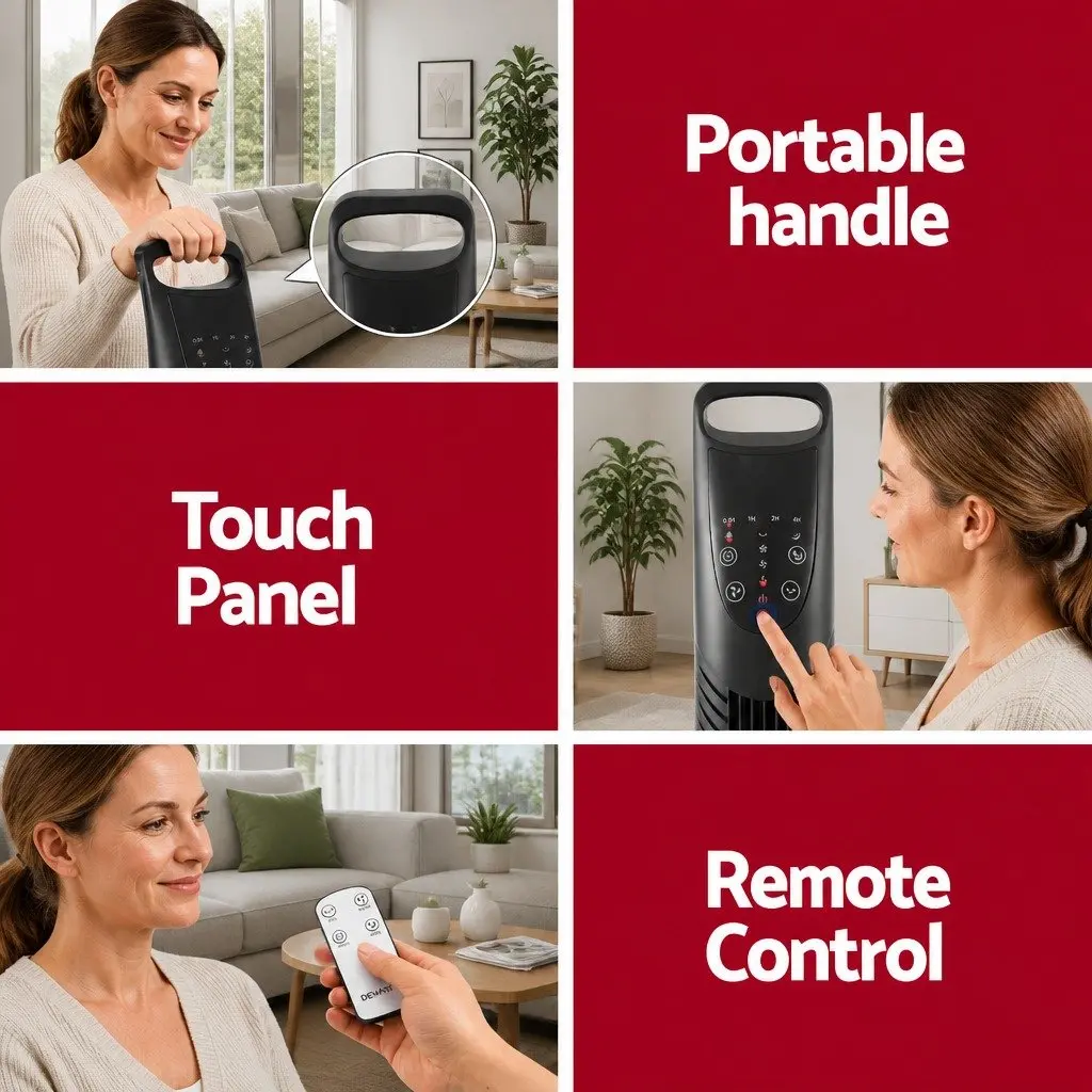 Tower Fan Oscillating 3 Speeds Remote Control 91cm Tall Slim Design