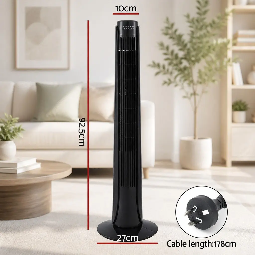 Tower Fan Oscillating 3 Speeds Remote Control 93cm Tall Slim Design Air Cooler