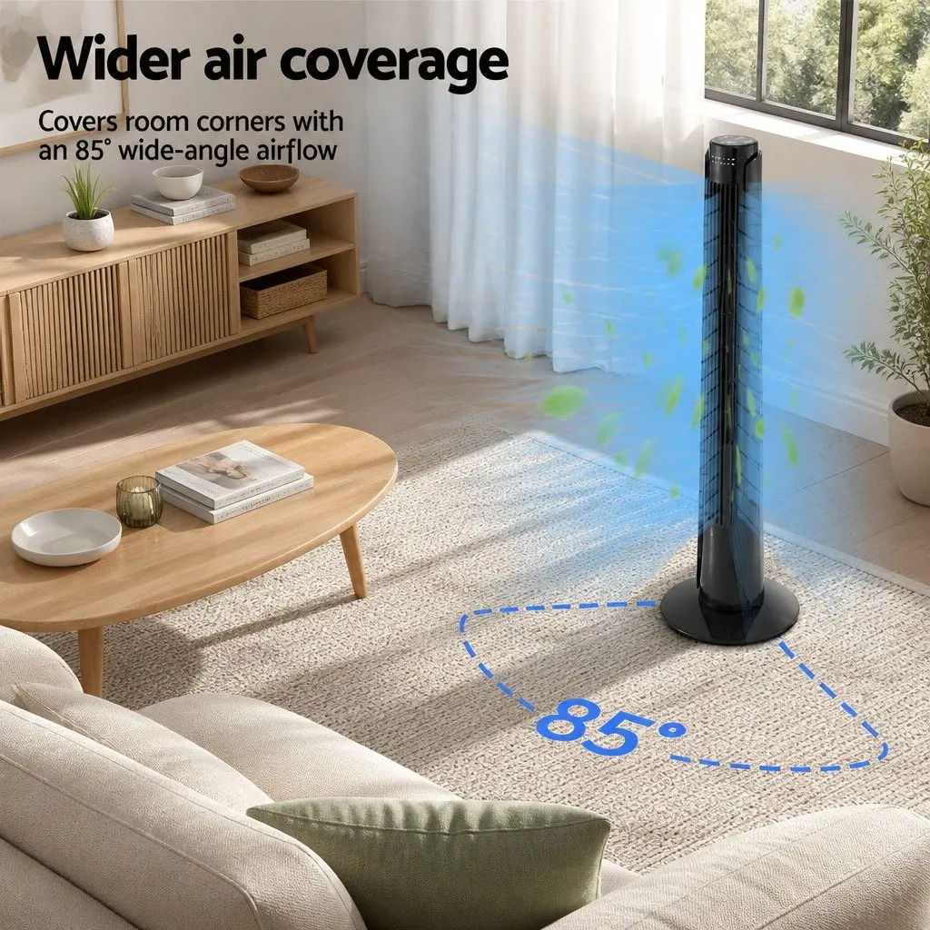 Tower Fan Oscillating 3 Speeds Remote Control 93cm Tall Slim Design Air Cooler