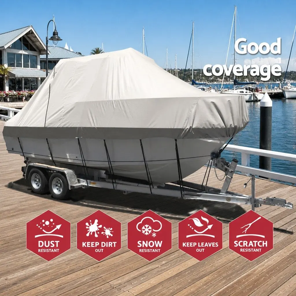 Boat Cover Grey 19-21ft Heavy Duty Marine Grade Trailerable with Side Zipper and Adjustable Straps