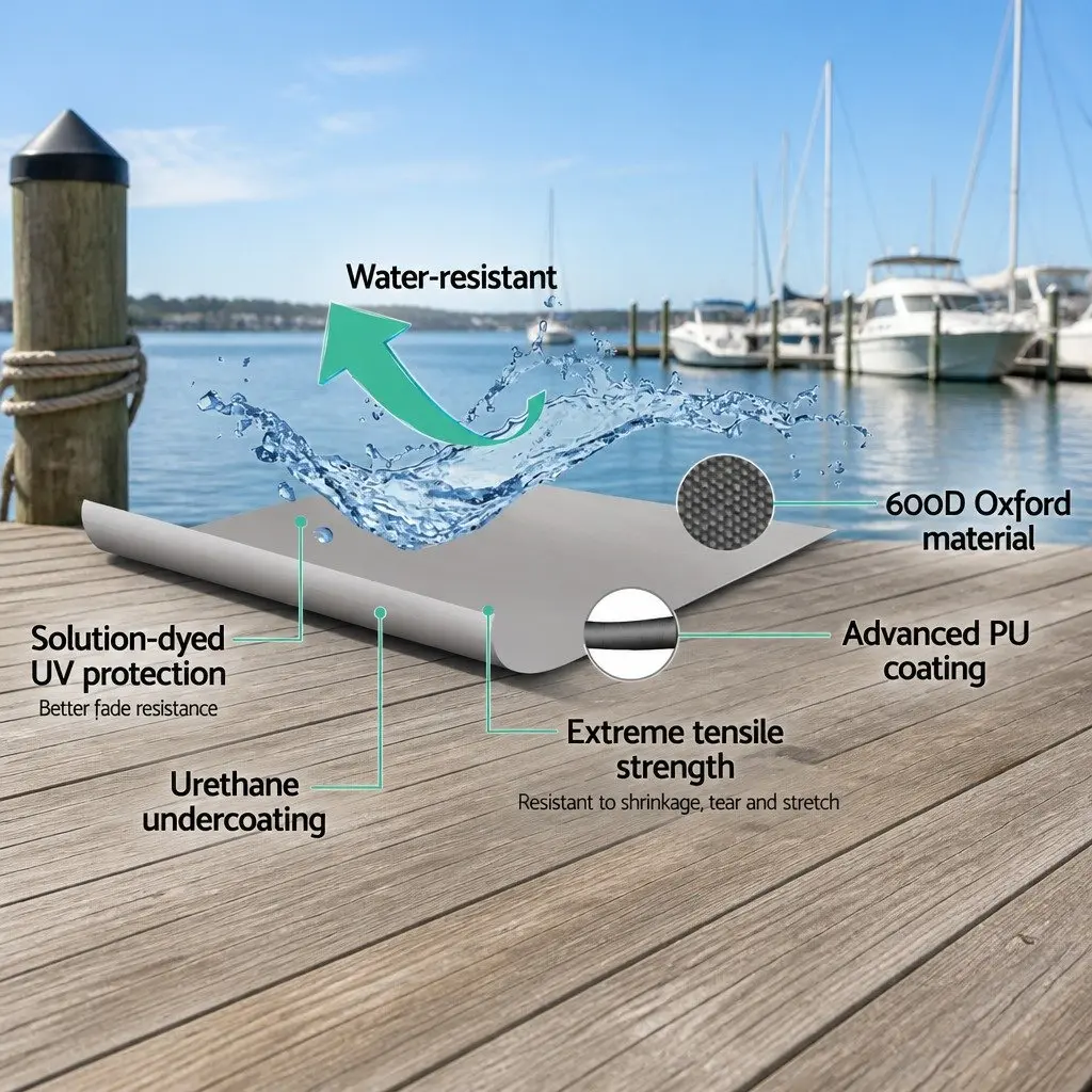 Boat Cover Grey 23-25ft Heavy Duty Waterproof 600D Polyester UV and Mildew Resistant with Side Zipper Entrance and Adjustable Fastening Straps