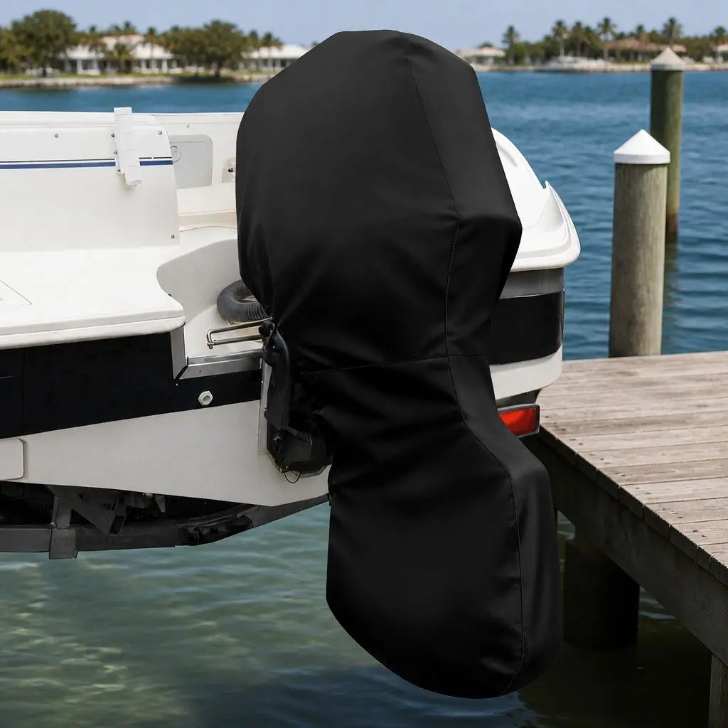 Outboard Motor Cover Black 100HP 150HP Full Protection Water Resistant UV Resistant