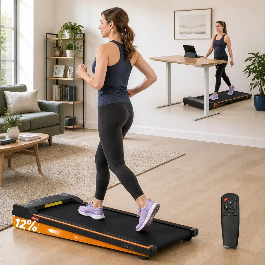 3 in 1 Walking Pad Treadmill 12% Incline Under Desk Home Gym Machine 38cm Belt