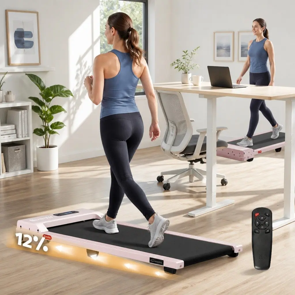 3-in-1 Walking Pad Treadmill 12% Incline Under Desk Home Gym Cardio Machine Pink