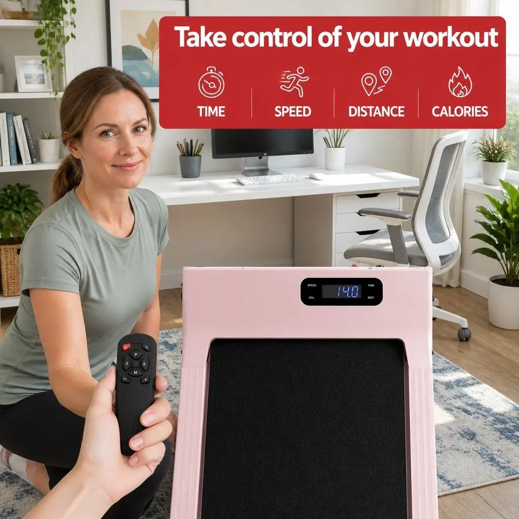 3-in-1 Walking Pad Treadmill 12% Incline Under Desk Home Gym Cardio Machine Pink