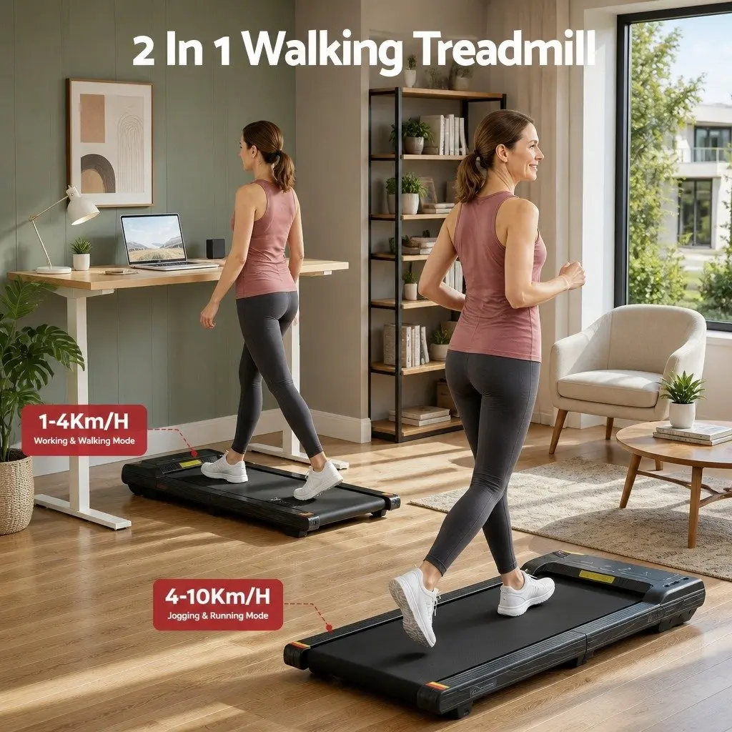 2-in-1 Walking Pad Treadmill Black 100 x 38 cm Foldable Under Desk Home Gym Machine