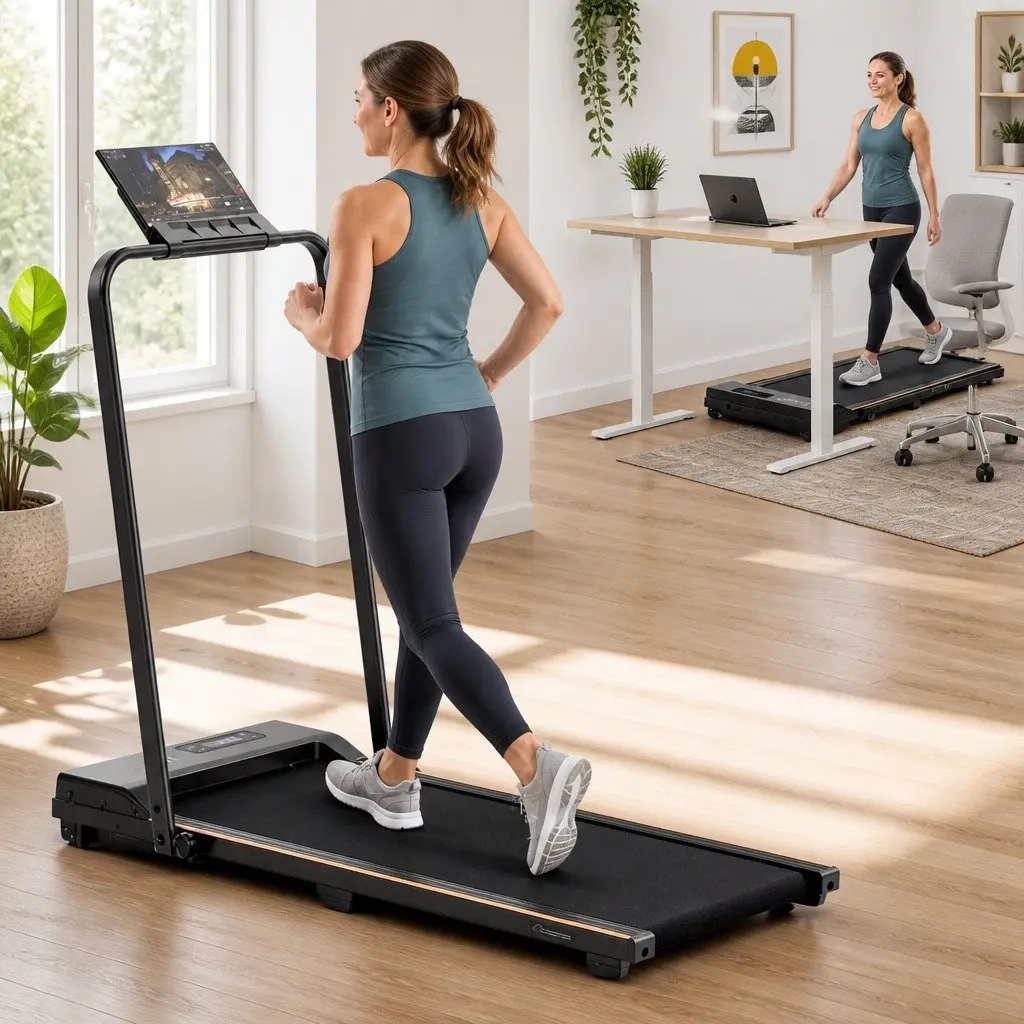 3-in-1 Walking Pad Treadmill Black Compact Foldable Under Desk with Manual Incline and LED Display