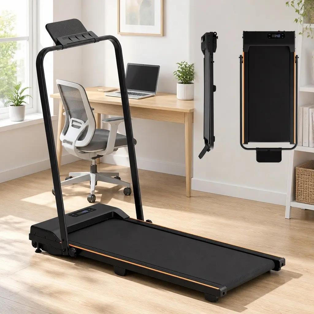 3-in-1 Walking Pad Treadmill Black Compact Foldable Under Desk with Manual Incline and LED Display